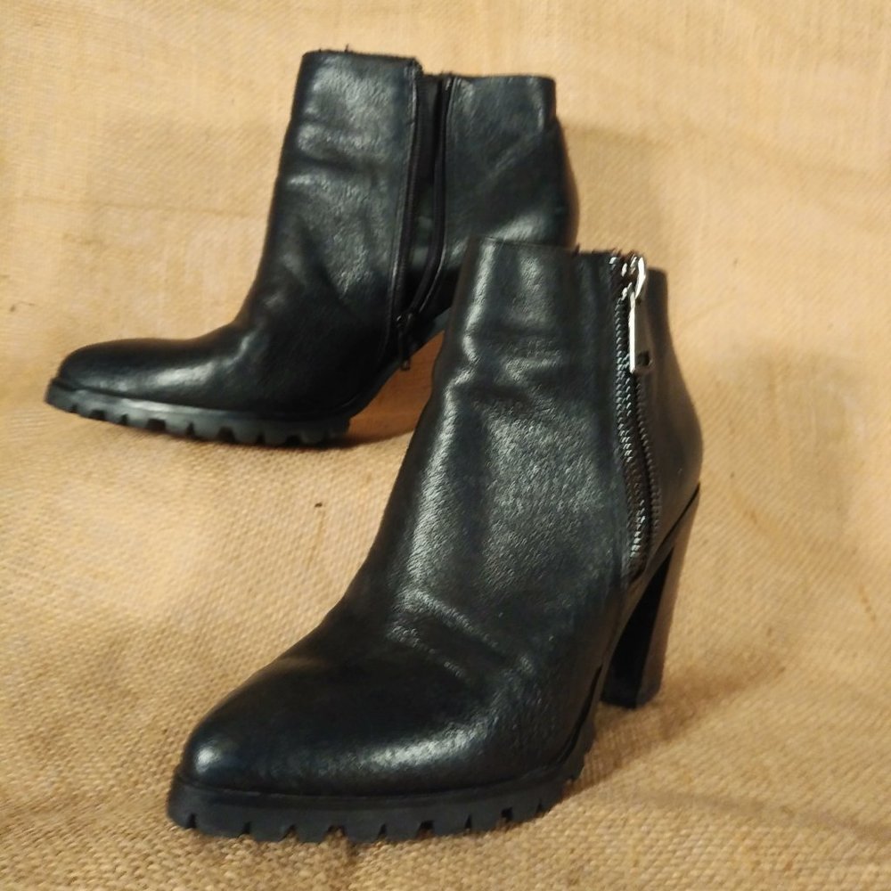 Black Leather  Ankle Boots, 4  in heel